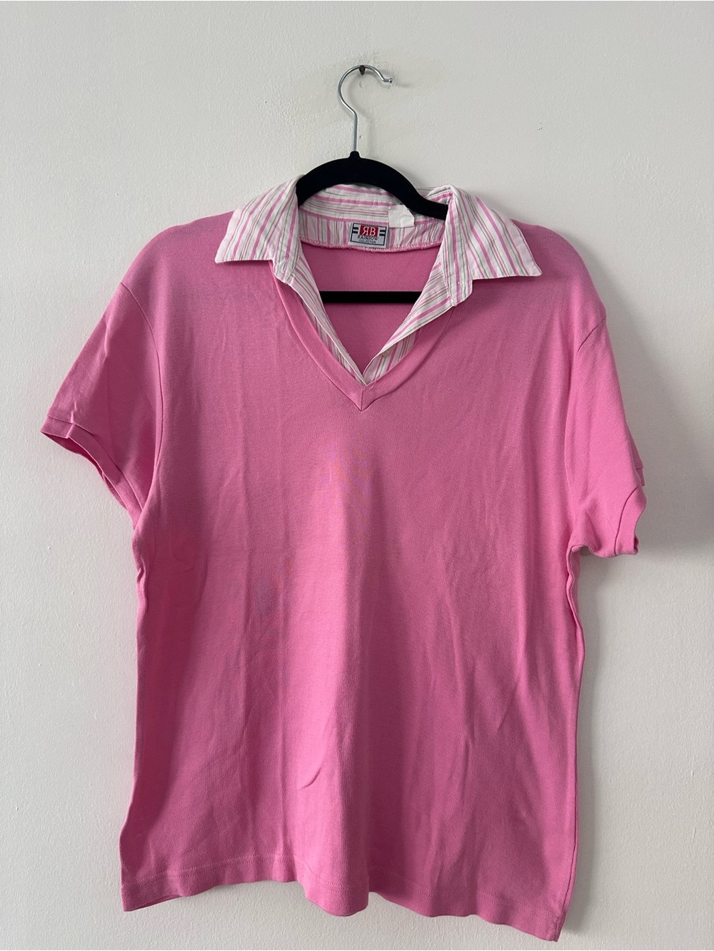 Rainbow collection Vintage double layer polo cotton pink w/stripe polo sz small